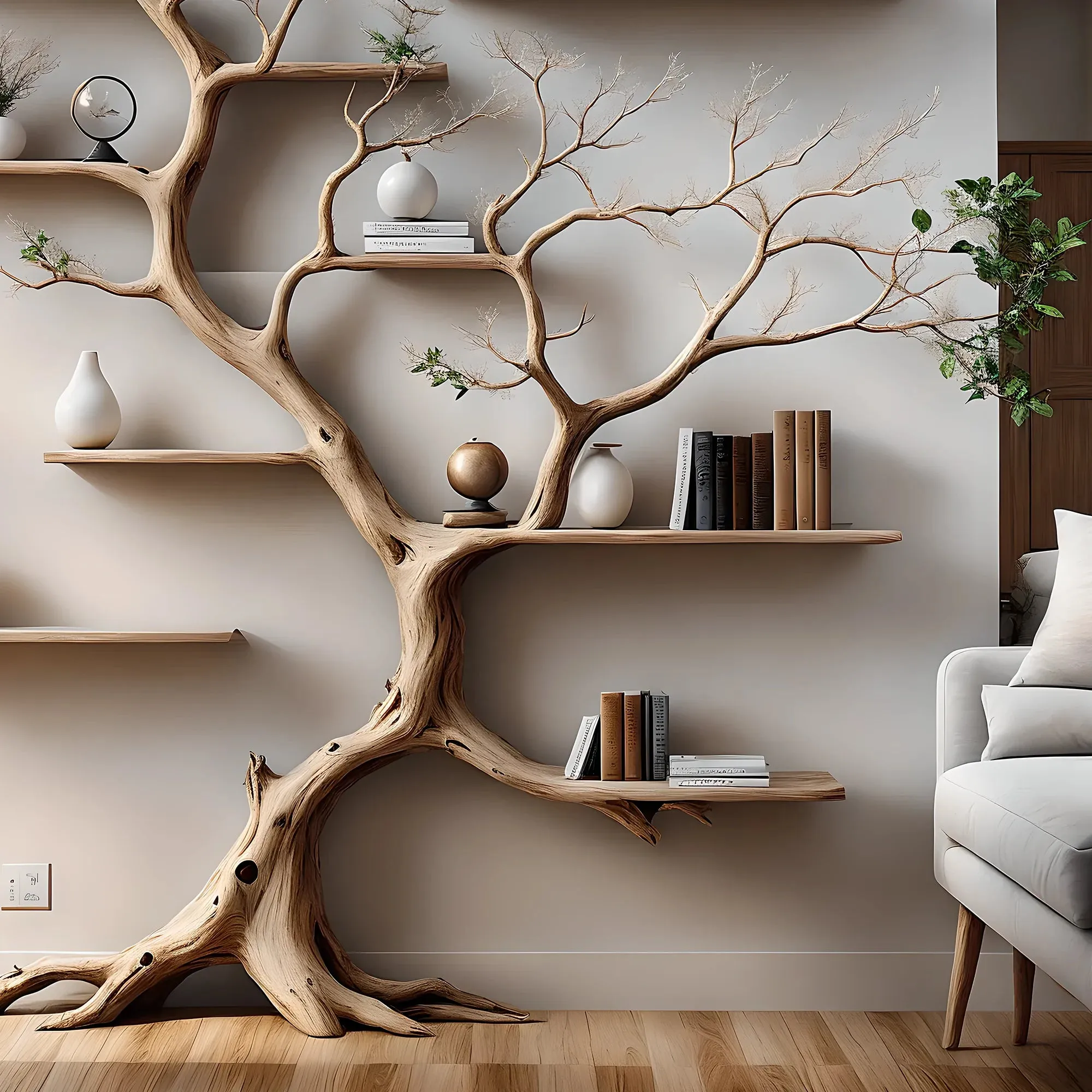 Tree-Shaped Solid Wood Bookshelf for Home & Bedroom