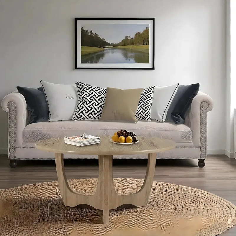 Natural Wood Round Coffee Table, Modern Design