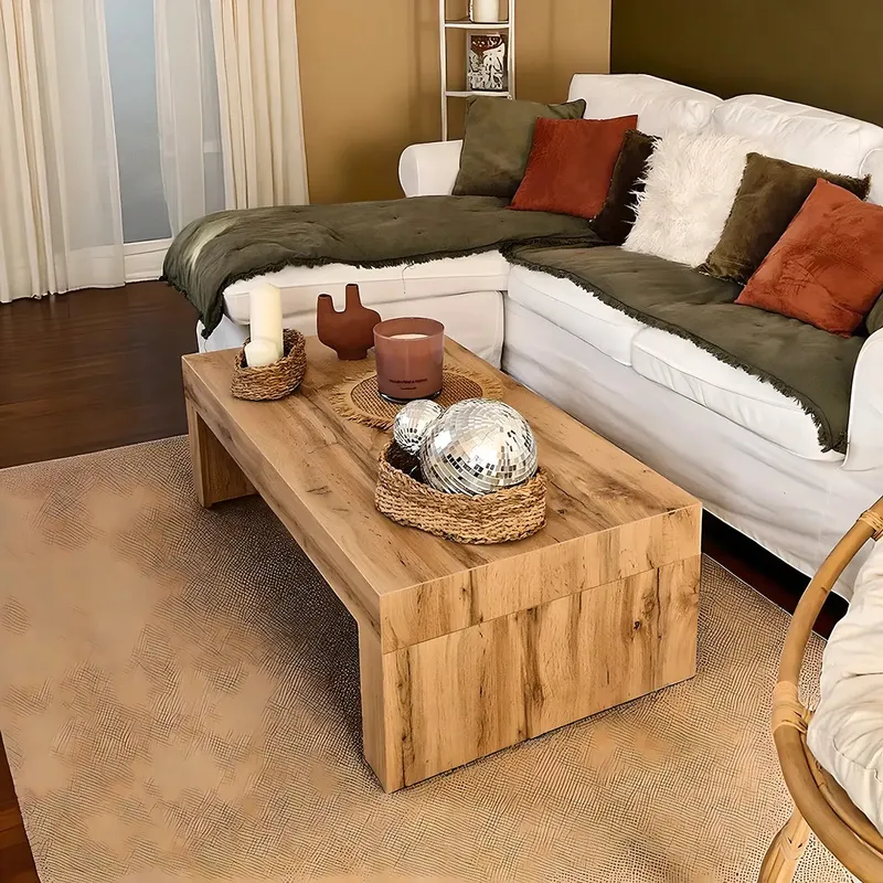 Natural Wood Coffee Table, Modern Minimalist
